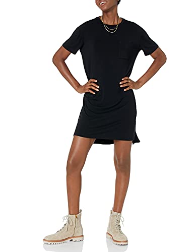Amazon Essentials Vestido Tipo Camiseta con Bolsillo de Manga Corta, Ajuste Extragrande y de Punto (Previamente Daily Ritual) Mujer, Negro, M
