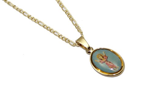 Medalla ovalada Diamantados of Florida Divino Niño Jesús – Medalla de Cristo Niño chapado en oro de 18 quilates con cadena de 45 cm