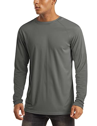 MAGCOMSEN Camisas de protección Solar UV para Hombre UPF 50+ al Aire Libre Manga Larga Casual Ligera Camiseta, Gris Oscuro,M