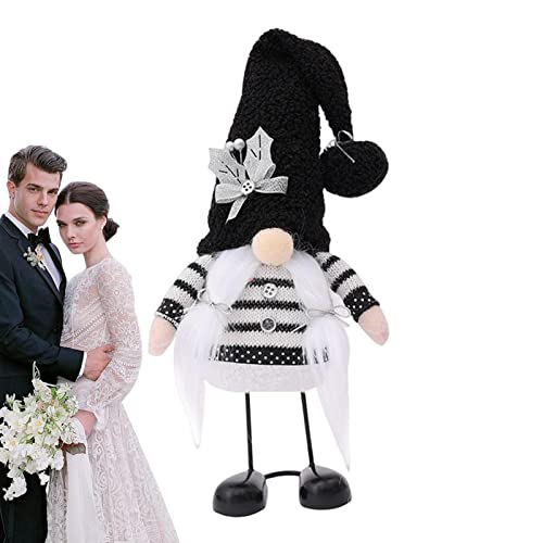 Peluche de gnomos de boda | Gnomo de peluche con sombrero negro - Vestido de novia, gnomo de peluche, regalo para novia y novio, vestido de novia, gnomo de peluche para decoración después Shenrongtong