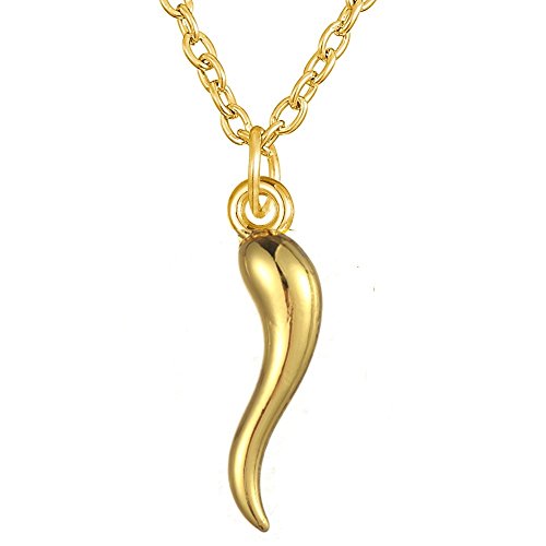 My Shape Collar chapado en oro con colgante de cuerno italiano minimalista de la suerte, amuleto de protección para mujer