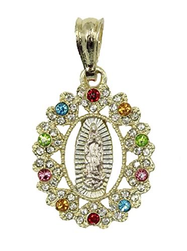 Medalla Virgen De Guadalupe con diamantes de imitación chapado en oro de 18 quilates con cadena de 20 pulgadas, 50,80 cm, Latón, circonita