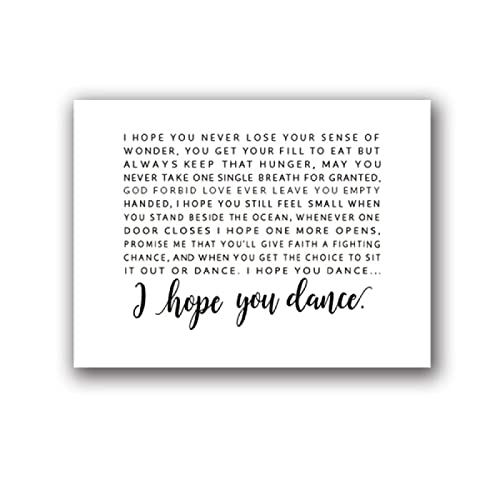 I Hope You Dance Lyrics Poster Canvas Painting Wall Picture Black And White Song Lyrics Art Canvas Prints Child's Room Art Decor 50x70cm / No Frame