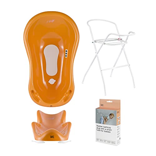 Hylat Baby Juego de baño para bebé con marco y asiento de baño - para recién nacidos y bebés - estable y cómodo, Color: naranja, Motivo:Fox