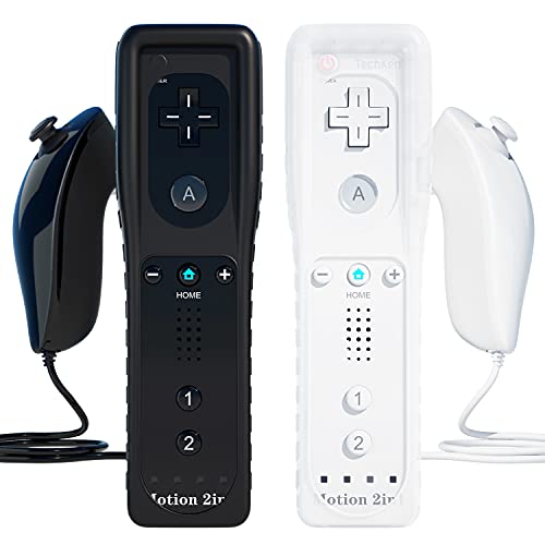 TechKen Pack de 2 Mandos para Wii con Muñequera,Wii Mando a Distancia Remote Controller para Wii con Motion Plus y Nunchuk