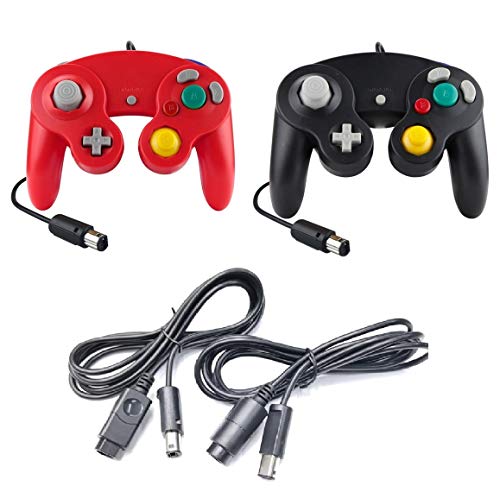 DARLINGTON & Sohns - Controlador de 2 piezas negro y rojo + cable de extensión para Nintendo Game Cube Controller negro GC extensión Nintendo Wii Cable
