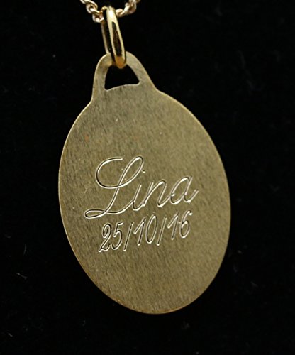 Ascalido - Medalla de nacimiento bañada en oro, diseño de ángel, incluye cadena y estuche, se puede grabar, para bautizo o comunión, para bebé, niño o mujer