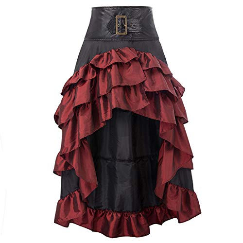Falda larga para mujer estilo Steampunk gótico con encaje, 1409rojo, S