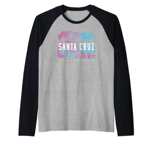 Ciudad de Santa Cruz California Motivo de surfista de verano Camiseta Manga Raglan