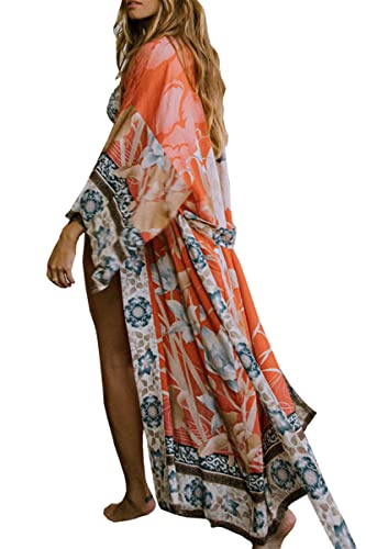 LikeJump Mujer Vestido de Playa Floral Kimono para Bañador Pareos Camisa Larga de Verano Cover Ups