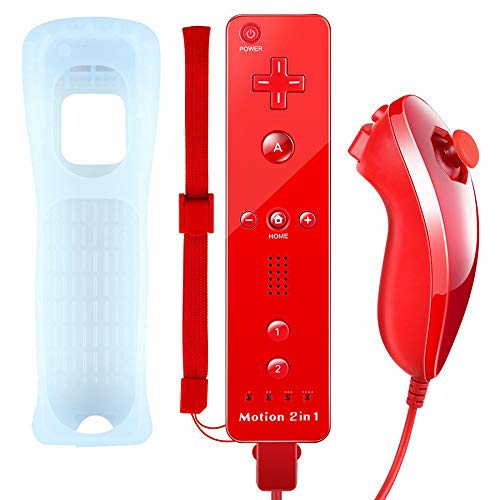 QUMOX Mando a Distancia Wii Nunchuck con Motion Plus Compatible con la Consola Wii y Wii U | Mando a Distancia de Wii con función de Choque Rojo