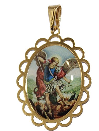 Diamantados of Florida San Miguel Arcángel colgante – San Miguel Arcángel colgante Medalla chapada en oro de 18 quilates con cadena de 45,72 cm