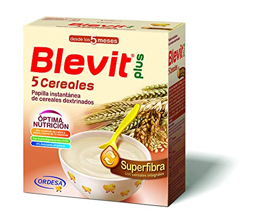 Blevit Plus Superfibra 5 Cereales - Papilla de Cereales para Bebé Con Avena y Arroz Integral, Sin Azúcares Añadidos - Facilita la Digestión - Desde los 4 meses - 600g.