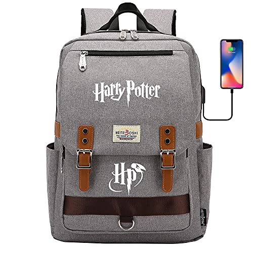 JIJOZN Hogwarts College Mochila, Harry Potter Casual School Bag, Mochila portátil con puerto de carga USB, mochila de viaje al aire libre 42*30*16CM Gris