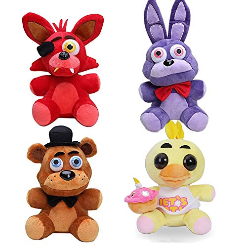 Zhongkaihua Foxy the Pirate + Nightmare Bonnie + Fazbear + Chica Set Five Nights Game Plush Set Fnaf Plushies Fnaf Toys Sister Location for Kids Christmas New Year Birthday Gift