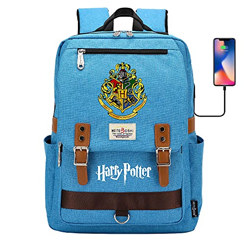 JIJOZN Mochila escolar de Hogwarts, mochila de viaje al aire libre, elegante mochila escolar de ocio, con puerto de carga USB 16.5 * 11.8 * 6.3 pulgadas Azul