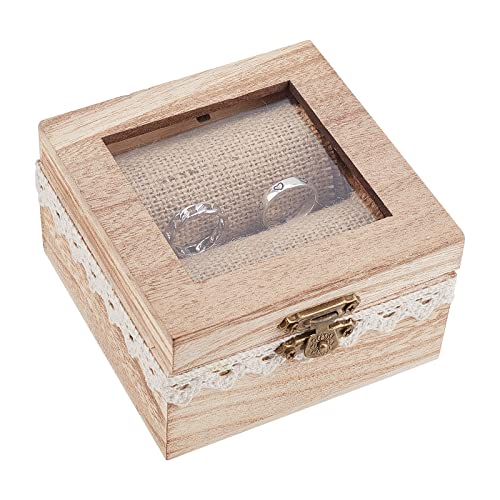PandaHall Caja de anillos de boda, caja de madera con soporte de anillos personalizado, organizador de exhibición de anillos para matrimonio, decorativo, rústico, vitage, playa, tema de boda