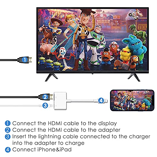 Lightning Digital AV Adapter 【Apple MFi Certificado】 Adaptador HDMI para iPhone iPad a TV Cable HDMI Adaptador a TV Convertidor de Pantalla de Sincronización para iPhone 14/13/SE/12/11/XS/XR/X/8/7