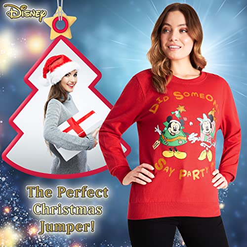 Disney Jersey Navideño Mujer Sudadera Navidad Mickey Minnie (Rojo Party, XL)