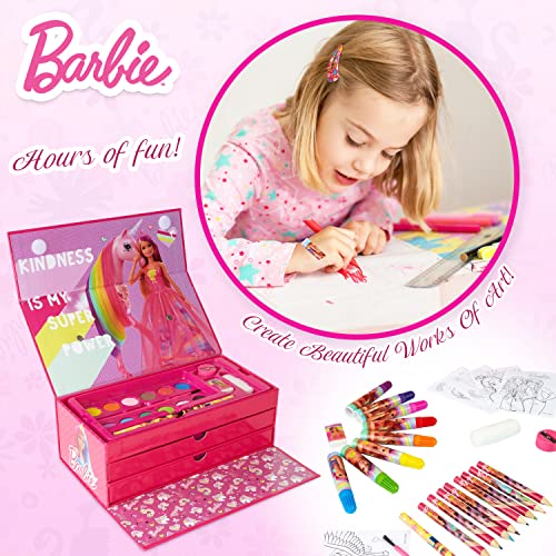 Barbie Maletin Pinturas, Material Escolar Con Ceras de Colores Y Lapices De Colores, Kit Dibujo Para Niña