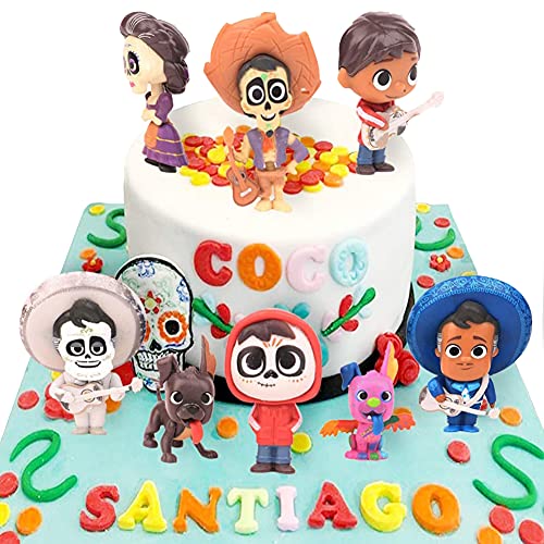 Mini Juego de Figuras,Decoración de Pastel COco Decoración de pastel de cumpleaños de dibujos animados para Cumpleaños Decoración de La Torta del fiesta suministros 8 Piezas