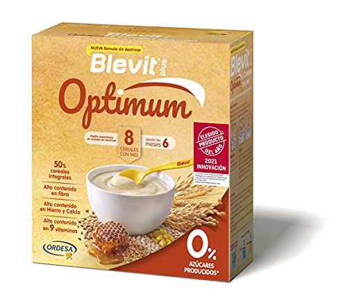 Blevit Plus Optimum 8 Cereales con Miel - Papilla de Cereales para Bebé con 50% de Cereales Integrales - Únicas Papillas para Bebé Sin Dextrinar - Desde los 6 meses - 400g