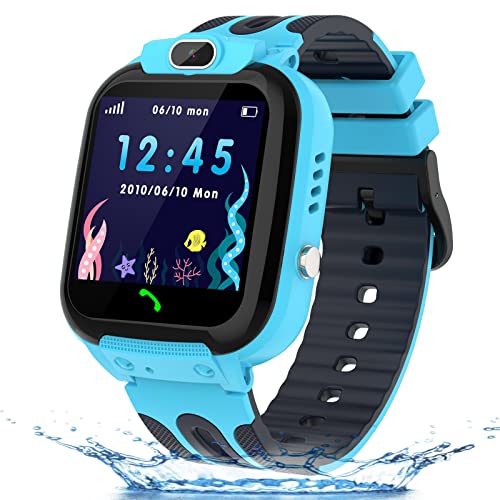 GPS Smartwatch para niños Teléfono, IP68 Impermeable Reloj Inteligente para niños y niñas con Modo Escolar, SOS, Cámara, Reproductor de Música, Juego de Matemáticas, Regalo de Cumpleaños y Navidad