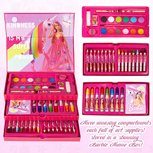 Barbie Maletin Pinturas, Material Escolar Con Ceras de Colores Y Lapices De Colores, Kit Dibujo Para Niña