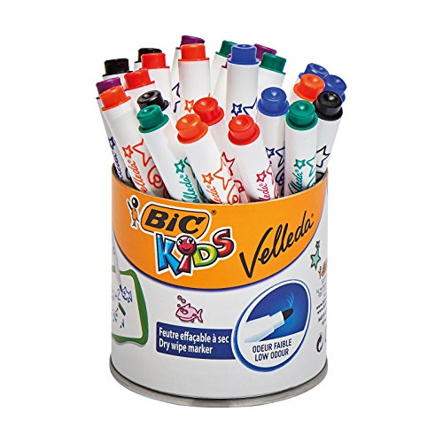 BIC Kids Mini Velleda - Rotuladores Pizarra Blanca Punta Fina, Pote de 24 unidades, Colores Surtidos