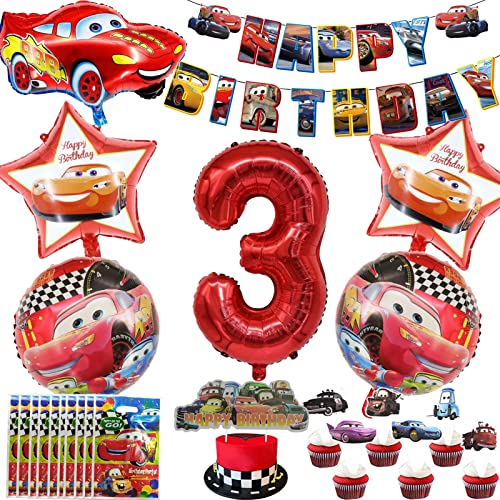 Zoxopoai 43 piezas Cars decoración de cumpleaños infantil, globos de coche, decoración de cumpleaños de 3 años, decoración de cumpleaños de Cars, decoración de tartas, bolsas de regalo